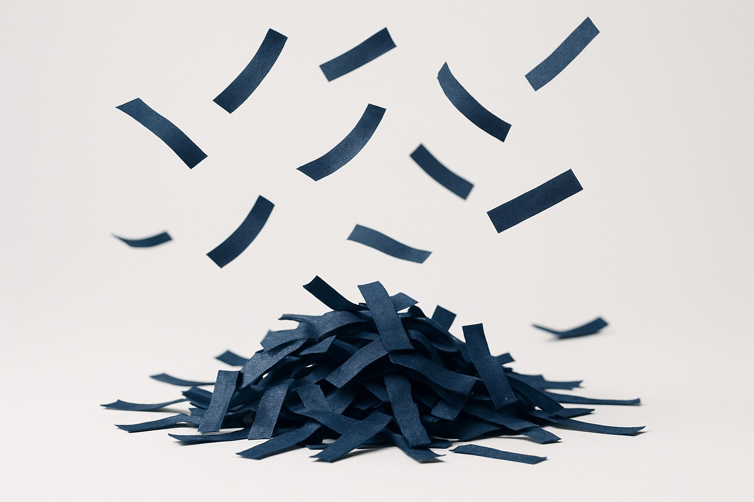 dark blue confetti strips in a pile with some floating